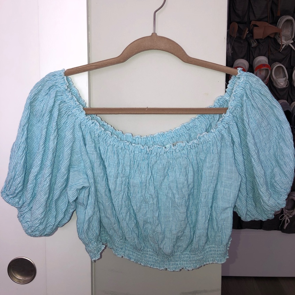 Off the shoulder cropped top with puff sleeves